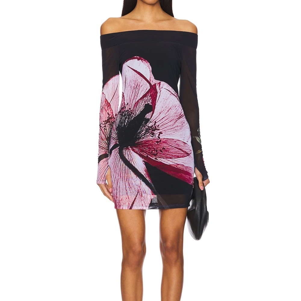 Dorinda mini dress with thumbholes in Luna floral by Alice+olivia